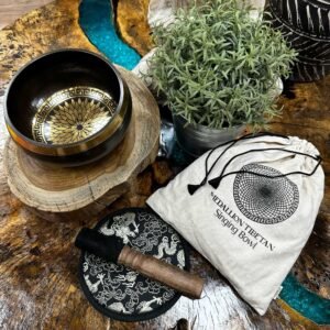 Hand Beaten & Engraved Singing Bowl Gift Set - 14cm - Round Mandala