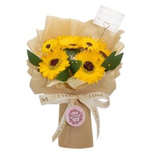 Large Soap Flower Bouquet – Sunflowers - Coordinating Wrap & Embossed Ribbon