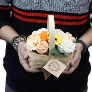 Orange Soap Flower Bouquet in Wicker Basket – Mother or Grandmother Gifts - medium