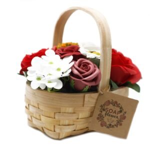 Red Soap Flower Bouquets in Wicker Basket – Mother or Grandmother Gifts - medium